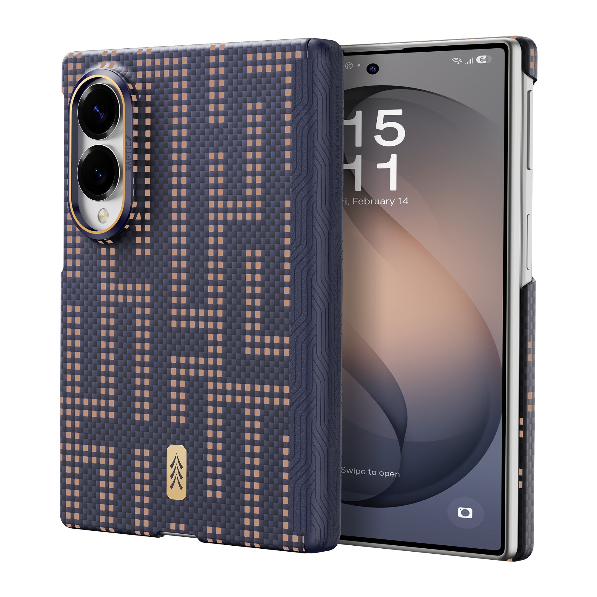RAPTIC Ultra-Thin Magnetic Protective Case für Samsung Galaxy Z Fold8/Z Fold8 Ultra Foldable Phones, hergestellt aus Aramid Kevlar Material - blau und gold