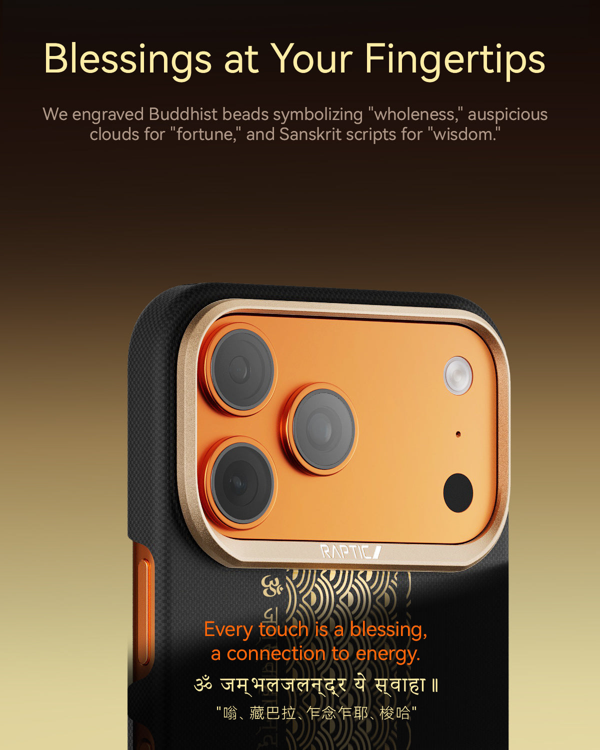 Raptic Aramid Fortune Case für iPhone 17 Pro-24K Gold getaucht Yellow Dzambhala