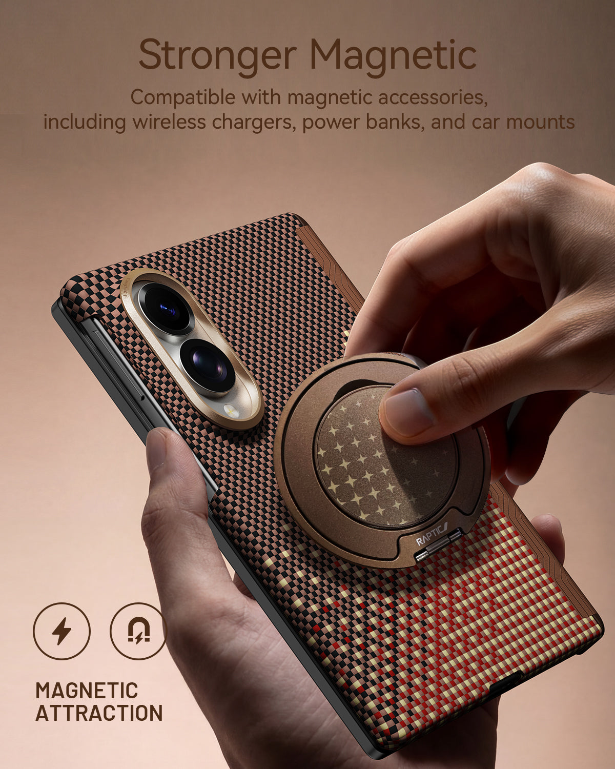 RAPTIC Slim Magnetic Protective Case für Samsung Galaxy Z Fold8/Z Fold8 Ultra Faltbarer Bildschirm mit Aramid Kevlar - Serenity Amber