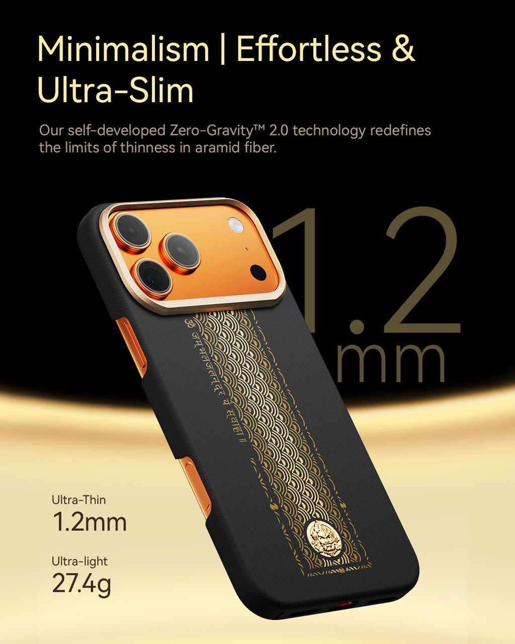 Raptic Aramid Fortune Case für iPhone 17 Pro-24K Gold getaucht Yellow Dzambhala